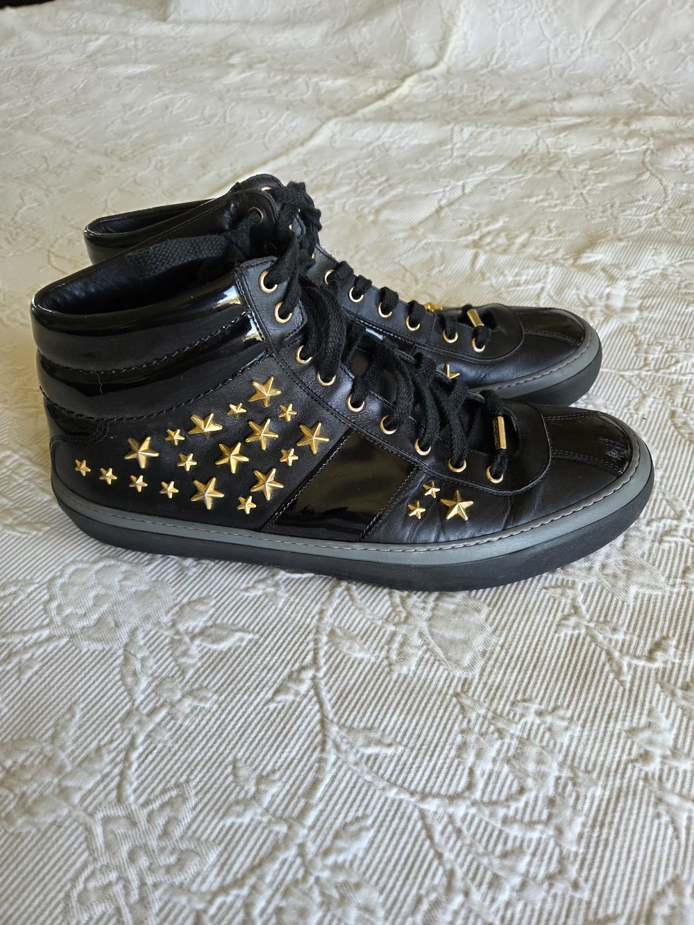 Jimmy Choo | Belgravia Black High-Top Sneakers with Gold Star Studs